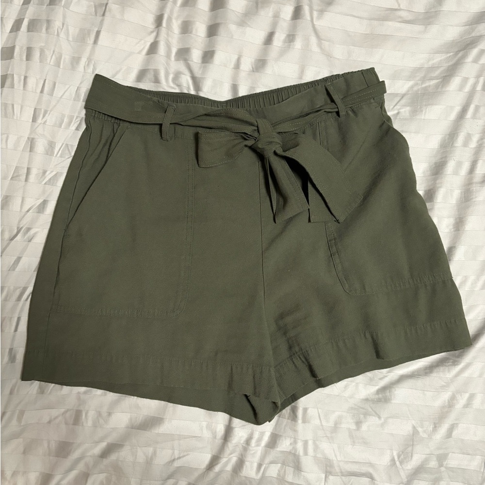 Olive green linen shorts